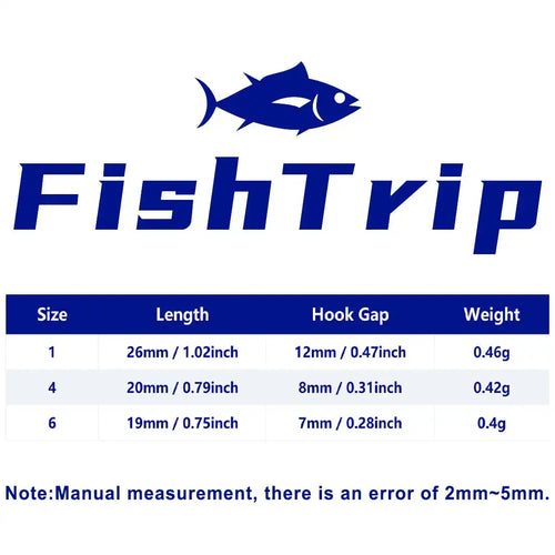 Drop shot hook size chart with length, hook gap, and weight for multiple sizes