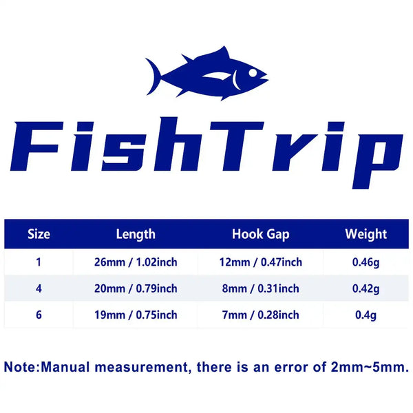Drop shot hook size chart with length, hook gap, and weight for multiple sizes