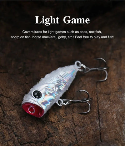 Tsurinoya CATCHER 40F topwater popper lure, silver-white with red face and treble hooks