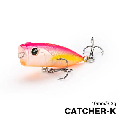 Tsurinoya CATCHER 40F popper lure, pink yellow gradient body with treble hooks