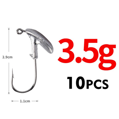 3.5g stand-up jig head fishing hooks, 10-pack, curved bottom hook