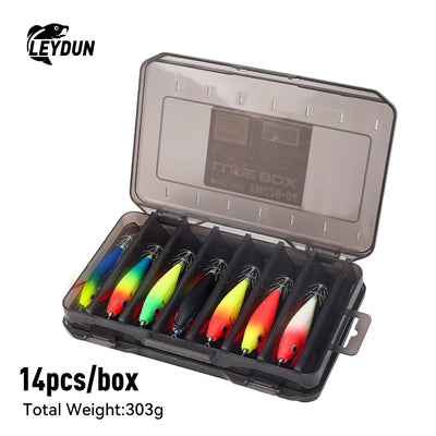 LEYDUN Luminous Squid Jig Set – Horizontal Wood Shrimp | BKK Hooks | ABS Body | 60 & 70 Series | 5-Pack & 14-Pack