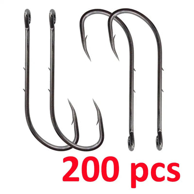 200-piece set of dark metal barbed J-shaped fishing hooks