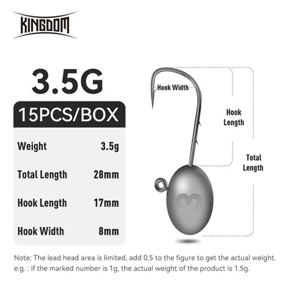 Lead head jig hook, 3.5g gray teardrop head with single hook, 15 pcs