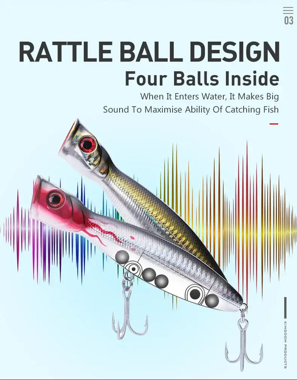 Floating hard wobbler lure set, blue and silver with red accents and treble hooks