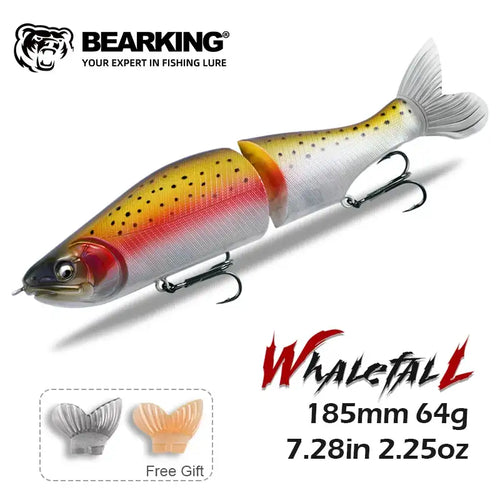 Single jointed minnow fishing lure wobbler in silver white with yellow and red head