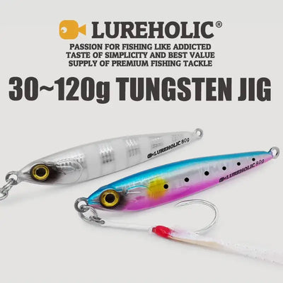 Lureholic 30g ~ 120g Tungsten Jig Slow Falling Hard Bait Fast Sinking Long Casting Metal Jig for Lure Fishig with Hooks -  - Cast N Go