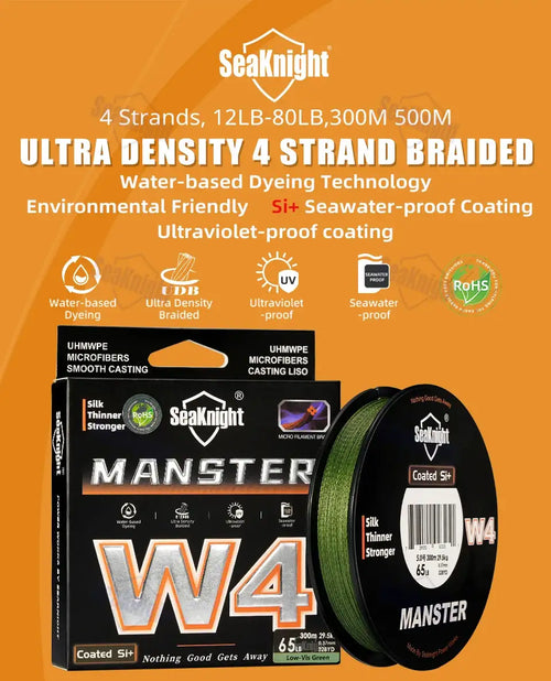SeaKnight Brand W4 Series Ultra-Thinner 4 Strands Fishing Line 300M 500M Stronger Anti-UV Anti-Saltwater Si+coating Braided Line -  - Cast N Go