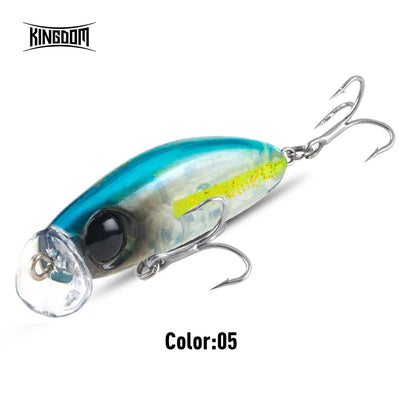 Blue-green minnow fishing lure with yellow patch, clear lip and triple hooks, color 05
