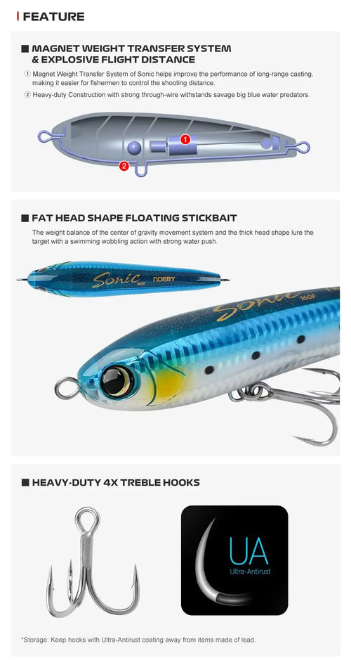 Noeby Diving Stickbait Fishing Lure 140mm 49g 160mm 71g Floating Wobbler Artificial Hard Baits for GT Tuna Kingfish Fishing Lure -  - Cast N Go