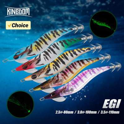 Assorted squid jig set with zebra-striped bodies and clear tentacle skirt, EGI style