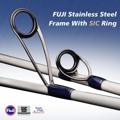 FUJI SIC ring guide close-up on silver frame fishing rod