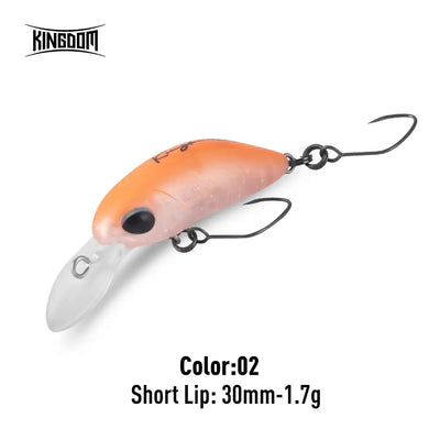 Artificial crankbait minnow lure, orange with black eye, short lip, with treble hooks