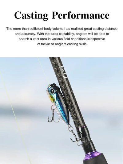 Tsurinoya CATCHER 40F topwater popper lure, blue-green body with treble hooks