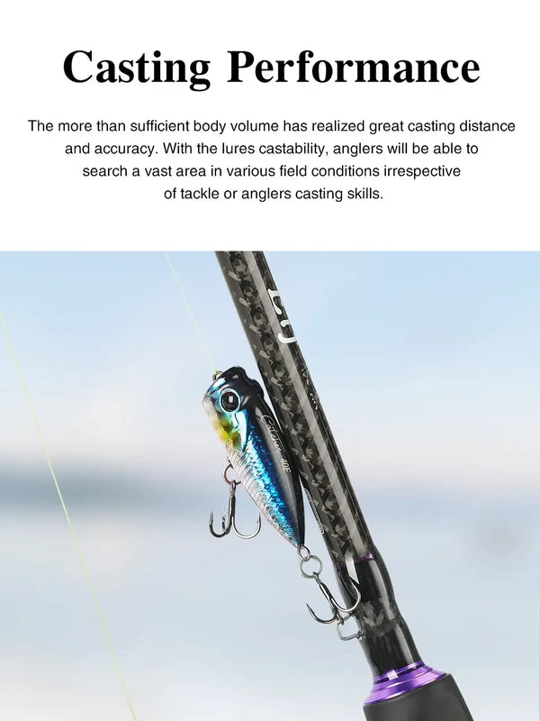Tsurinoya CATCHER 40F topwater popper lure, blue-green body with treble hooks
