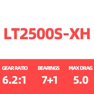 LT2500S-XH spinning reel: gear ratio 6.2:1, bearings 7+1, max drag 5.0