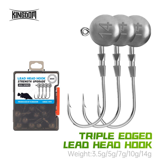 Triple-edge lead head jig hook set with three silver hooks and lead weights, packaged
