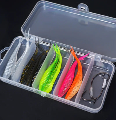 SEASIR 7cm Soft Bait Lure Set – Thread Body | Separate Vibrating Tail | Reflective Sequins | Double Groove Rig | 8 Colours