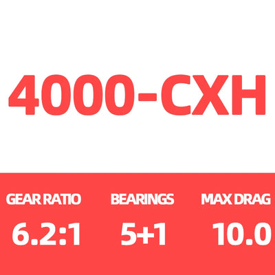 DAIWA Exceller LT 4000-CXH spinning reel: 6.2:1 ratio, 5+1 bearings, 10kg max drag.