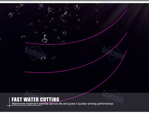 Purple nylon fishing line strands, smooth monofilament line.