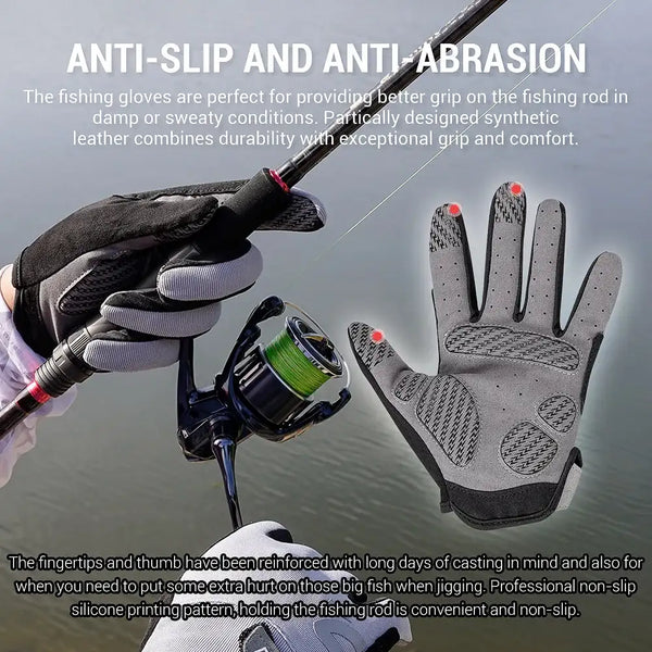 White and black anti-slip fishing gloves with textured grip palm