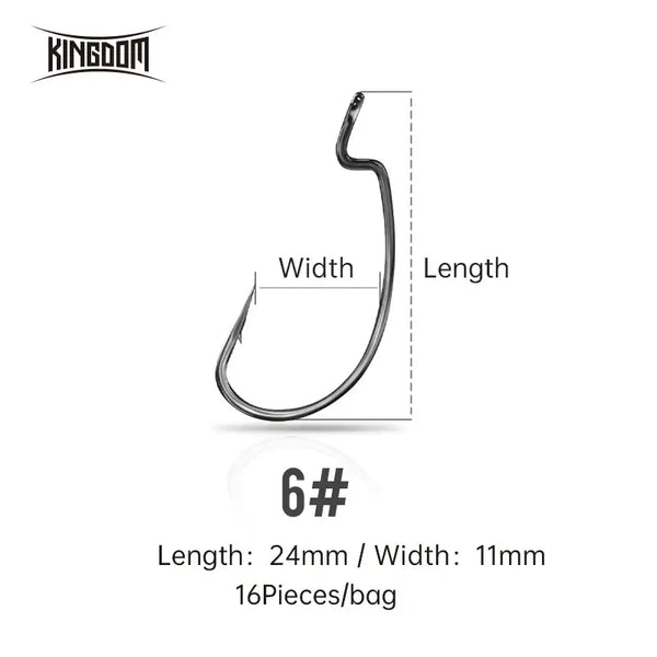 Crank fishing hook size 6#, length 24mm, width 11mm; 16 pieces per bag