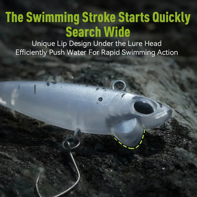 Silver micro sinking pencil lure with two treble hooks and front eye
