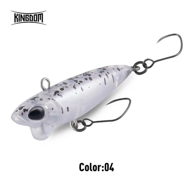 Silver-gray micro sinking pencil lure with speckled pattern and two treble hooks