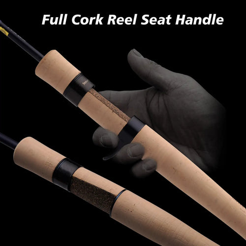 Fishing rod handle with full cork reel seat and textured grip sections