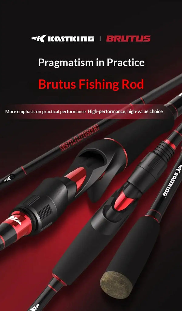 2-piece spinning fishing rod handle with black grips and red accent reel seat