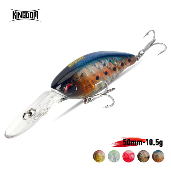 3D laser crankbait minnow with two treble hooks and split rings, 50mm