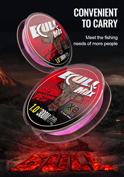 Two multicolour braided fishing line spools, one larger and one smaller