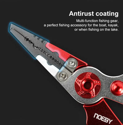 Multifunction split ring pliers with red handle accents and anti-rust coating head