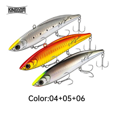 3-piece lipless fishing lure set; silver, orange-yellow, and gold-brown lures with treble hooks