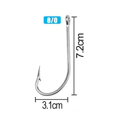 J hook fishing hook size 8/0, 7.2cm overall length