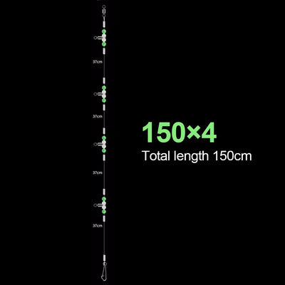 Fishing leader rig with glowing beads, 150cm total length, 4 clips