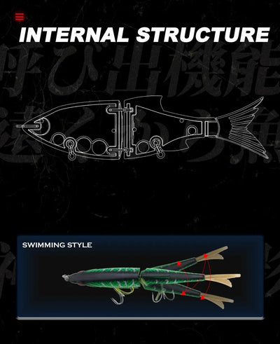Hunthouse Flextail 135 jointed swimbait diagram, illustrated internal structure and tail sections