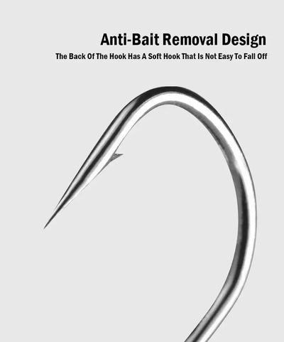 Close-up of a silver fishing hook with curved barb