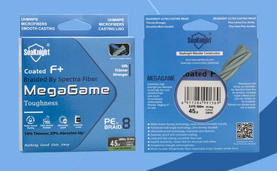 SeaKnight MegaGame M8 8-Strand Braid – Spectra Fibre | F+ Coating | 22–100lb | Low-Vis Green | 150m