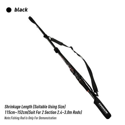 Black adjustable fishing rod protection sleeve with long strap and end cap