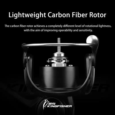 Lightweight carbon fiber rotor spinning fishing reel shown in close-up
