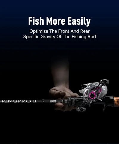Spinning fishing rod with wooden handle and spinning reel, held in hand