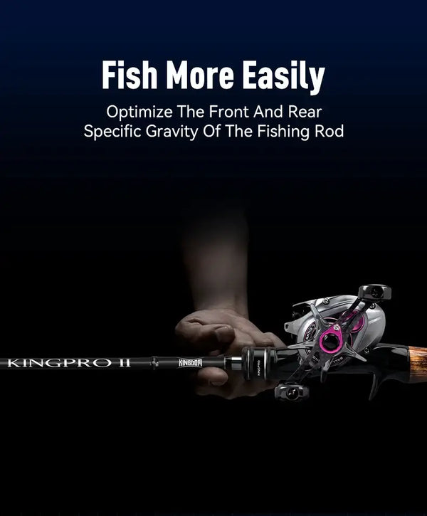 Spinning fishing rod with wooden handle and spinning reel, held in hand