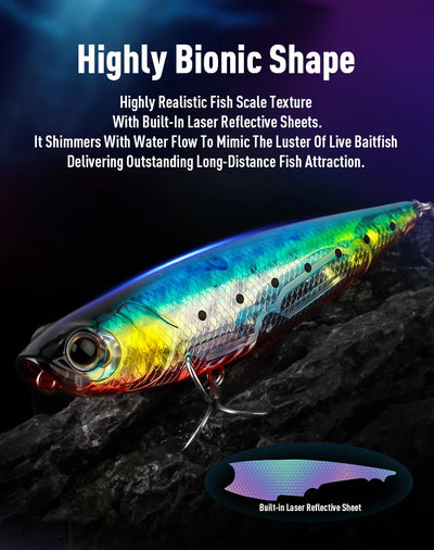Floating topwater lure, bright blue-green body with red belly and treble hooks