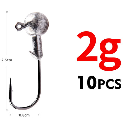 Round ball jig head hook, 2g, 10-piece set