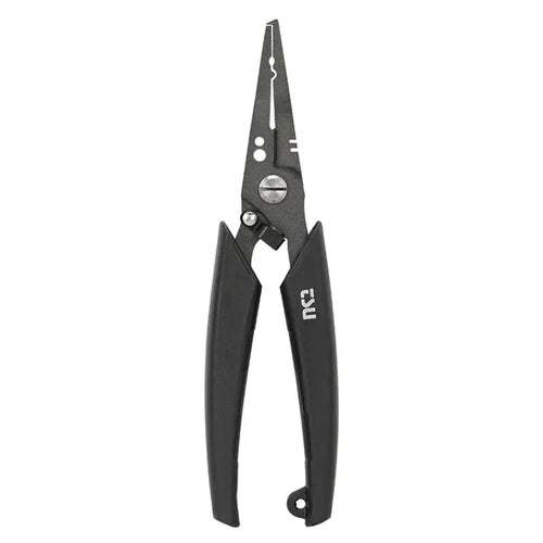 Fishing pliers with black ABS handles and stainless steel jaws, compact multi-tool design