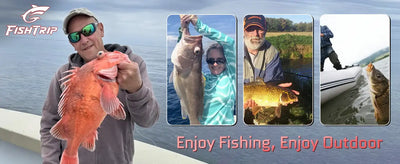 FishTrip fishing hooks promotion collage with anglers holding catch