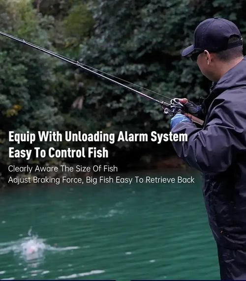 Baitcasting reel mounted on fishing rod while an angler casts