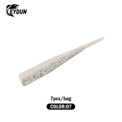 Soft bait fishing lure, white with dark speckled pattern, 7pcs per bag