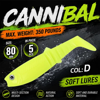 Neon chartreuse paddle tail swimbait with dark dorsal stripes, soft bait body.